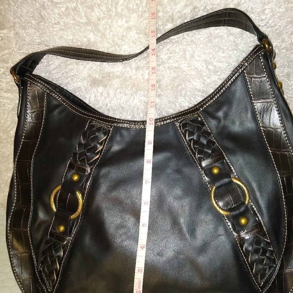 Tommy Hilfiger black leather sachel purse brass hardwear - Picture 7 of 10
